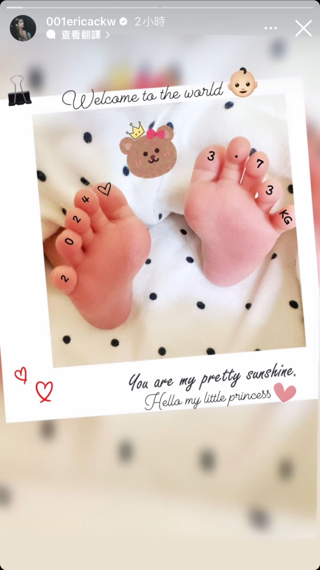 Erica Chan gives birth to a baby girl 2